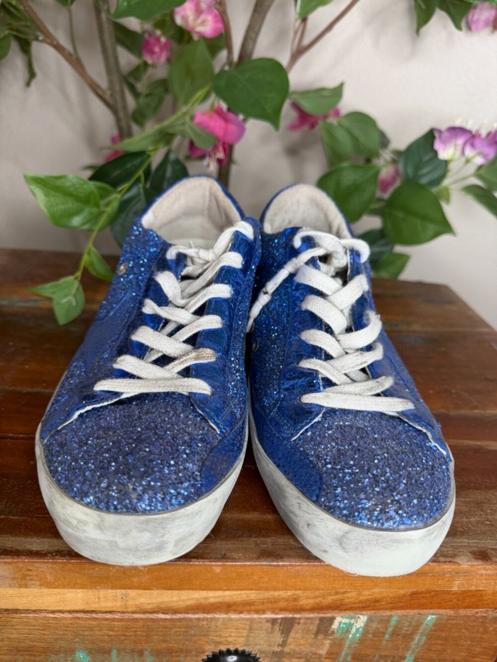 Golden Goose Blue Glitter and Leather Superstar Low Top Sneakers Size 40 - Picture 5 of 7